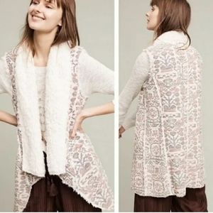 Hei Hei Anthropologie Geometric/ Aztec print Jacquard Sherpa Faux Fur Vest, M